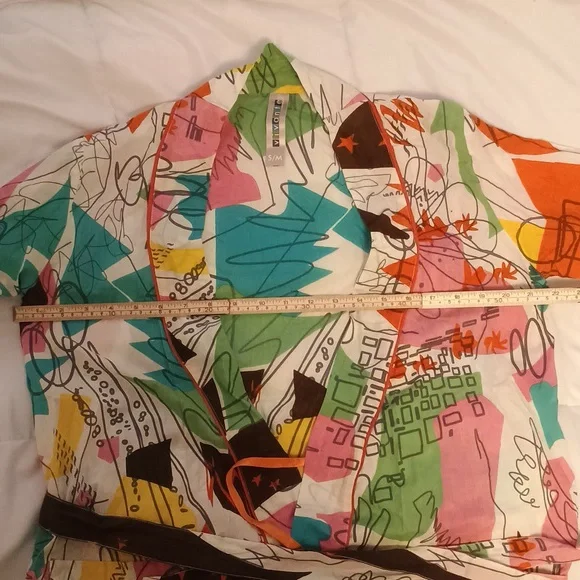 Colorful Vivante Lightweight 100% Cotton Robe - S/M - Maximalist Abstract Design - Picture 5 of 10